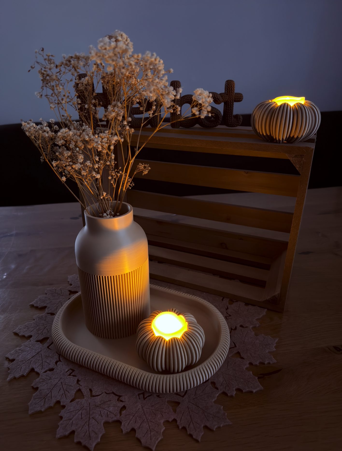 BoneWhite Japandi Vase mit LED Teelicht und Schale – 3D-Druck-Deko von 3Dstüberl.de
